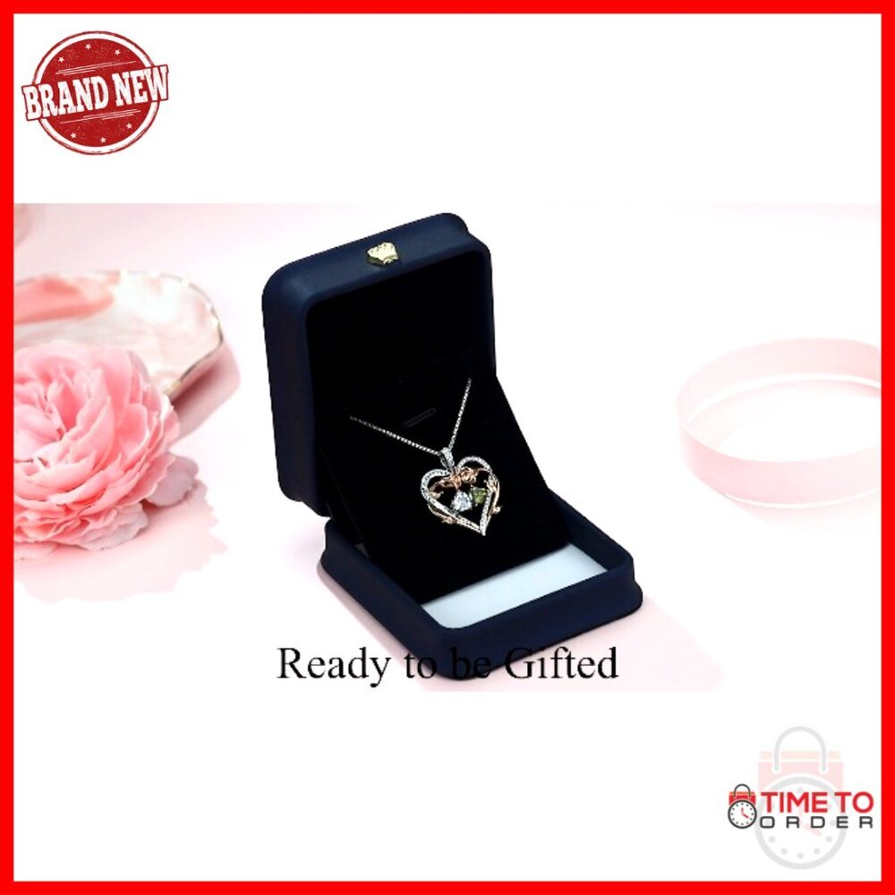 Sterling Silver Double Heart Birthstone Necklace Elegant Pendant Jewelry Gift - Picture 7 of 7